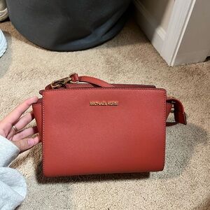 Michael Kors Red Leather Crossbody Bag with Gold Hardware